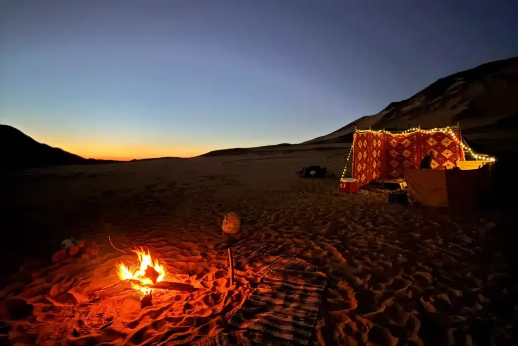 Bedouin campfire under the stars at the White Desert eclipse camp