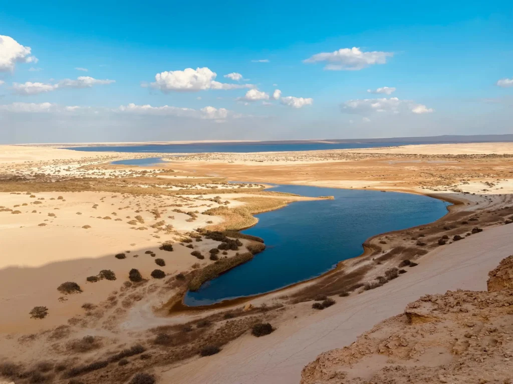 Desert lake from above in Fayoum, Egypt