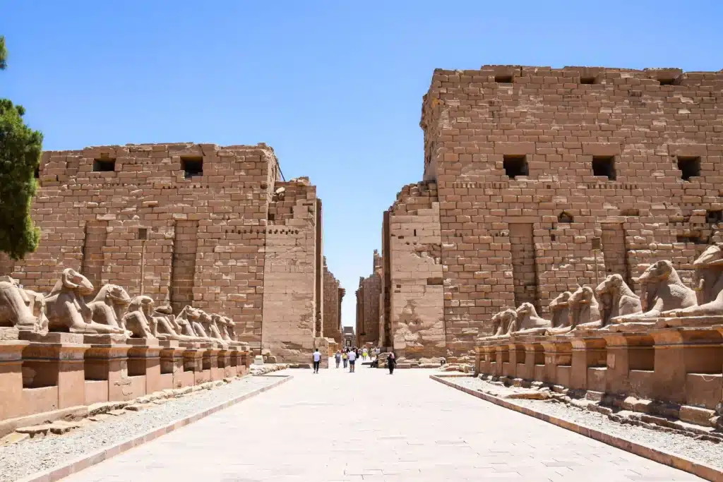 Ancient pylons and ceremonial avenue at a temple in Luxor