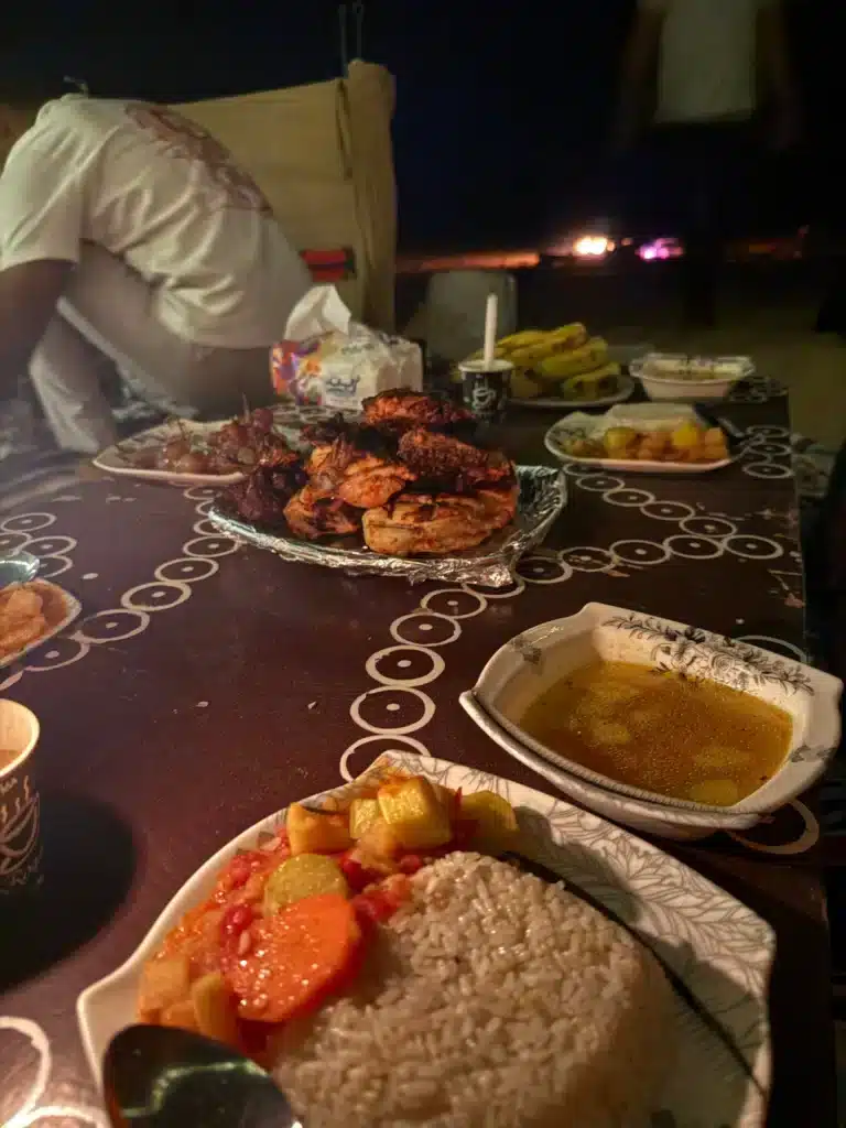 Traditional dinner served at a White Desert camp