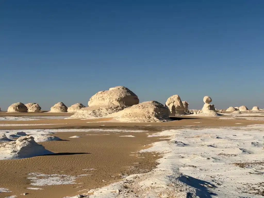 White Desert Egypt: Mushroom-shaped chalk formations in the White Desert National Park