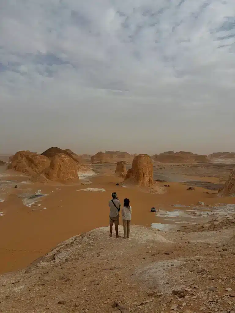 Panoramic view of the White Desert chalk landscape in Egypt